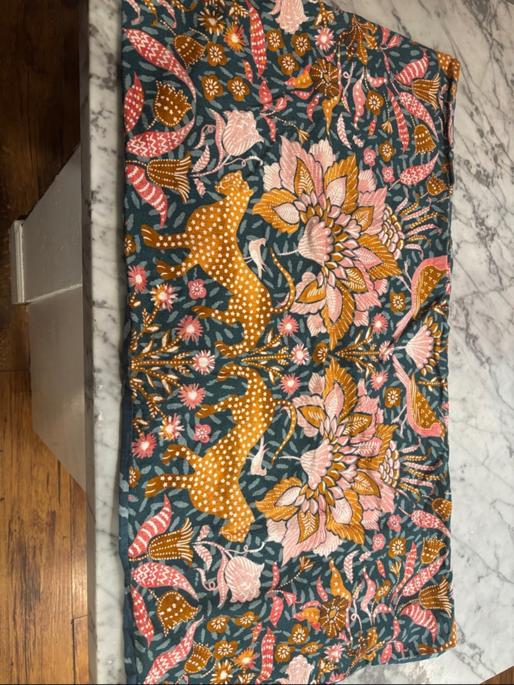 Two Anthropologie Floral & Leopard Print Pillow Cover in Teal, Mustard, Pink